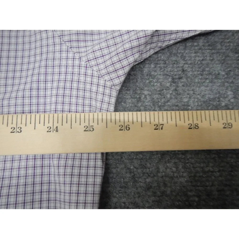 Arrow Fitted Stretch Button Up Shirt Men's Size 2XL Purple‎ Blue Plaid Collared